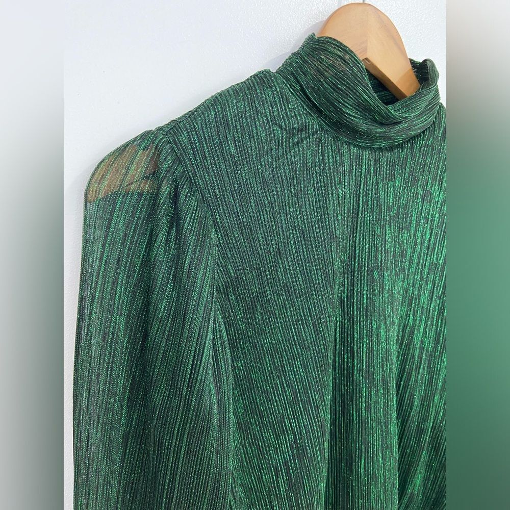 Bailey 44 Metallic Green Crinkled Silky Puff Shoulder Blouse Size Small - Picture 5 of 16
